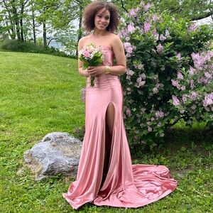 Alamour The Label Strapless Satin Rose Pink Mermaid Gown